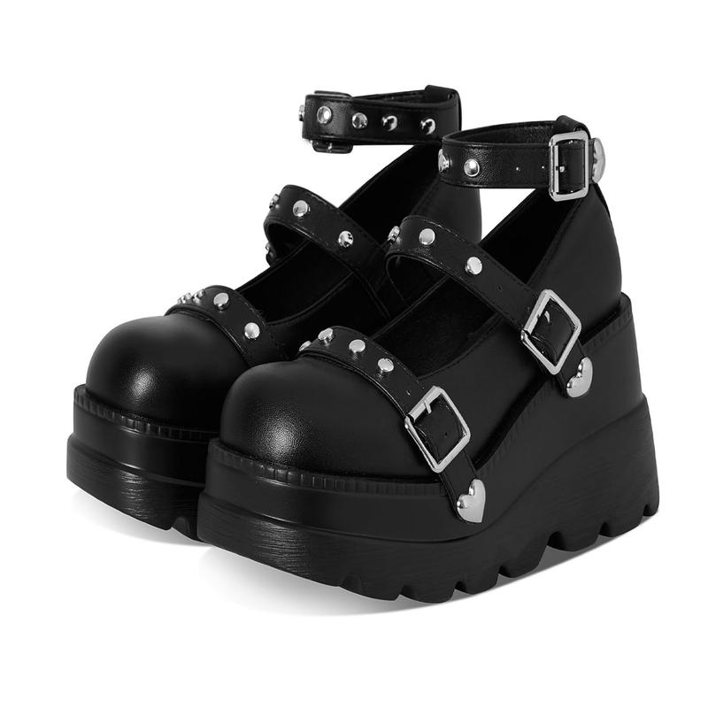 Black buckle strap platform Mary Jane shoes for Lolita outfits