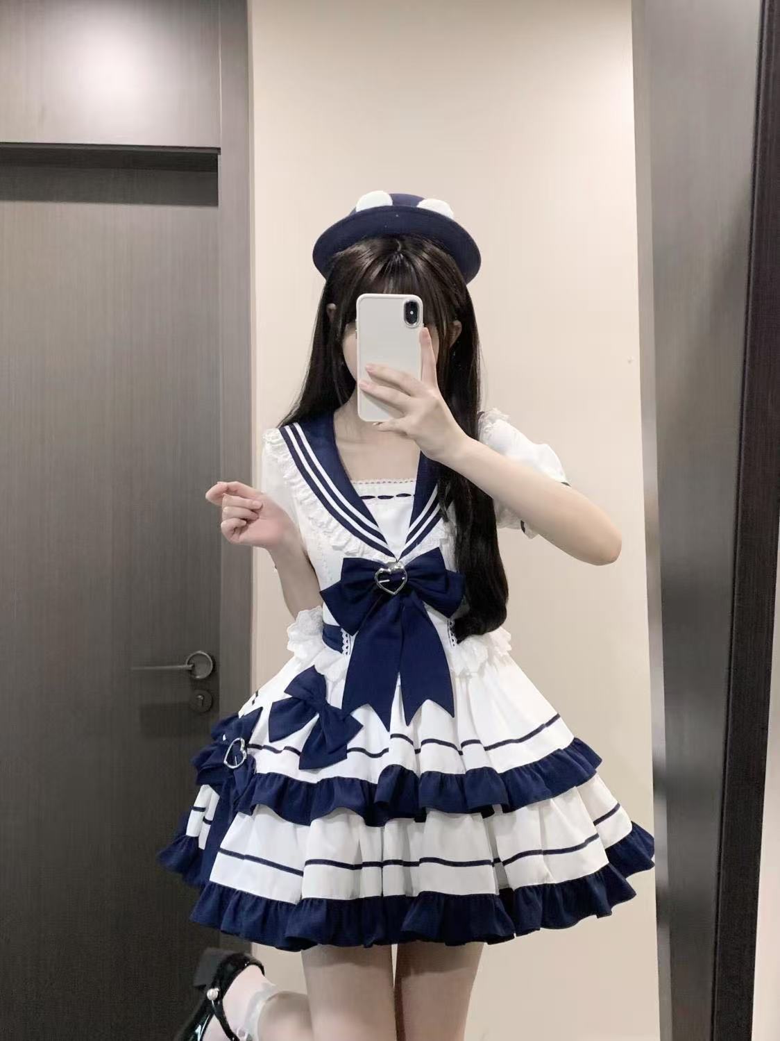 Sailor Princess Lolita Dress – Navy Blue Kawaii Ruffle Dress