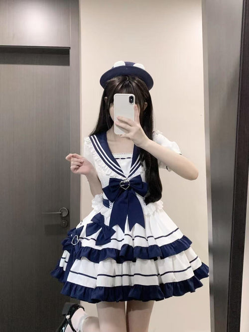 Sailor Princess Lolita Dress – Navy Blue Kawaii Ruffle Dress