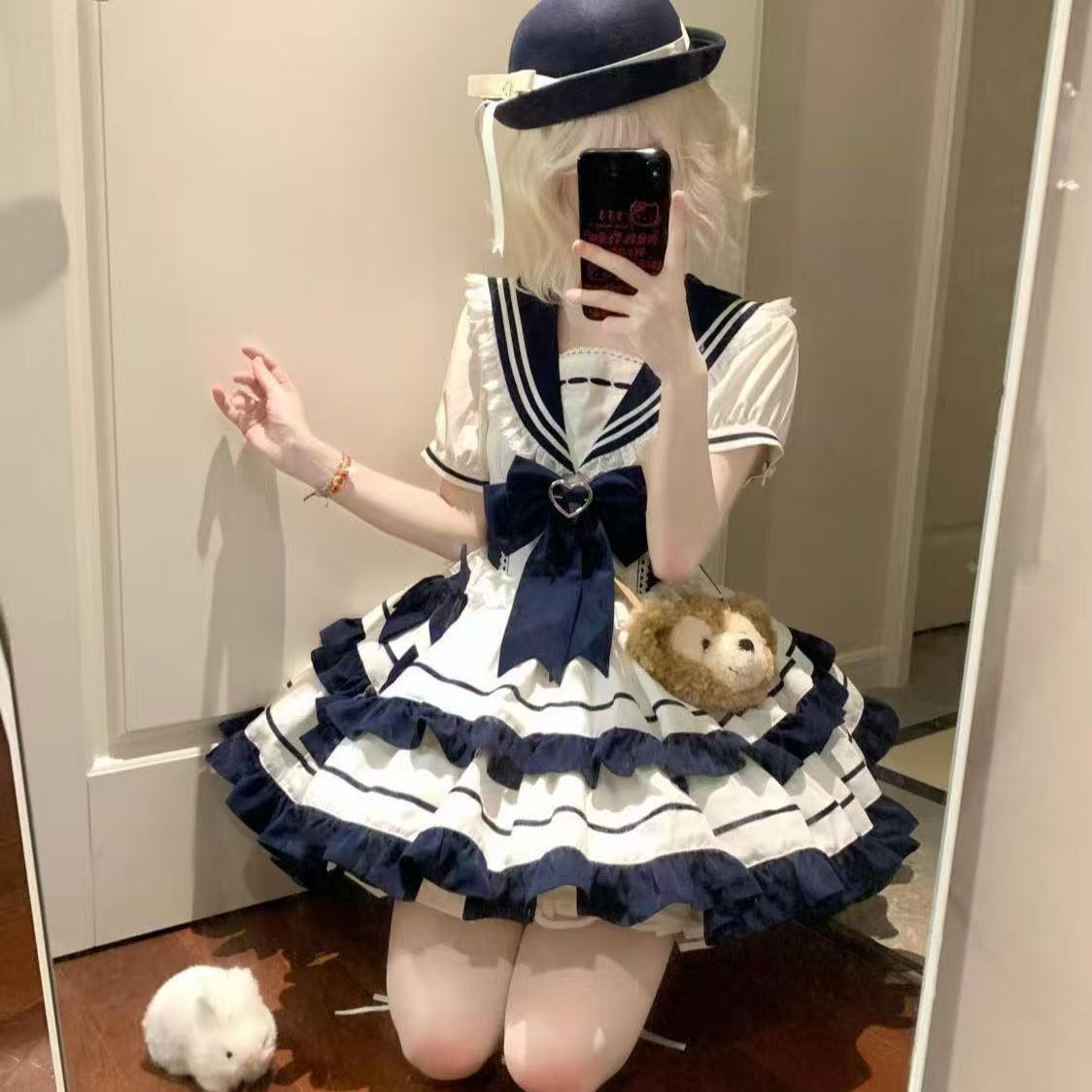 Sailor Princess Lolita Dress – Navy Blue Kawaii Ruffle Dress