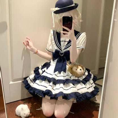 Sailor Princess Lolita Dress – Navy Blue Kawaii Ruffle Dress