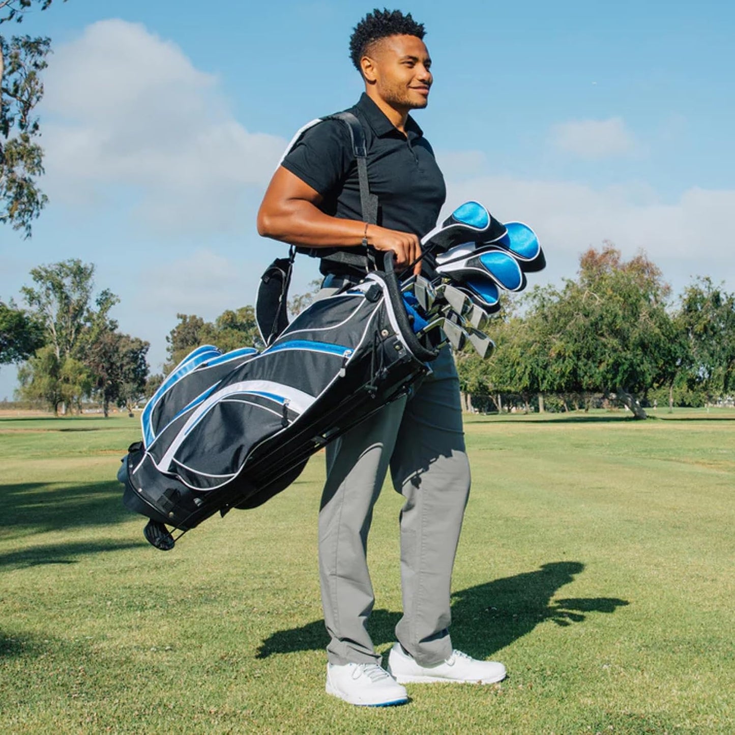Precise S7 Men's 18-Piece Complete Golf Club Set – Titanium Driver, Fairway Woods, Hybrid, 5-SW Irons, Putter & Stand Bag, Right Handed