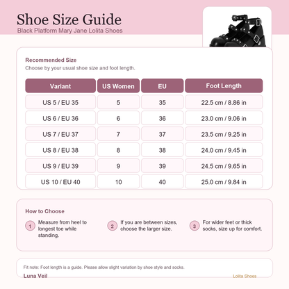 Black Platform Mary Jane Lolita Shoes - Buckle Strap Kawaii Heels